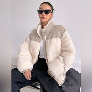 Oversized teddy puffer jacket